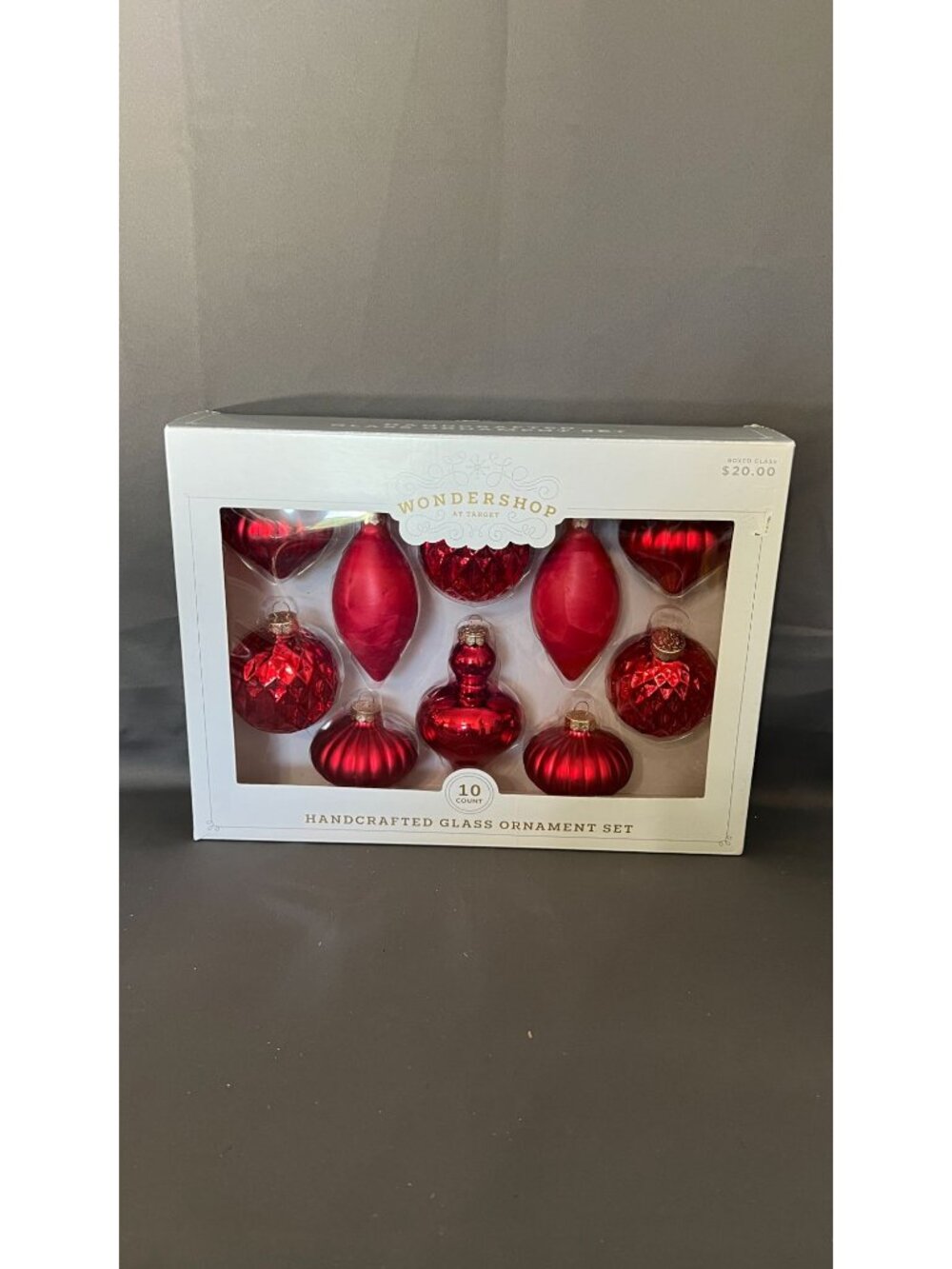 Wondershop Handcrafted Glass Ornament Set 10-Count Red Christmas